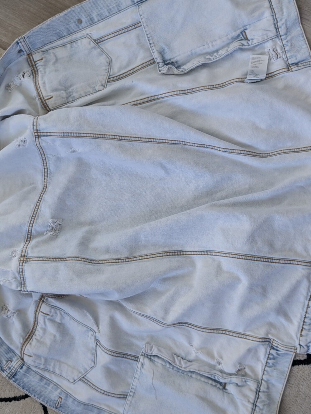 We The free, Light Wash, Long, Distressed, Trucker Denim Jacket - Women M/L - Picture 7 of 12